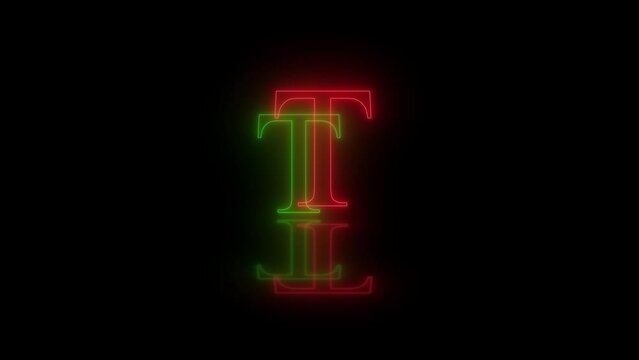 3d T letter neon red green flicker and flashes animation in black background