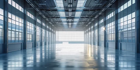 Foto op Plexiglas Industrial warehouse, large building factory for manufacturing production plant for industry product display, factory workshop backdrop © Jira