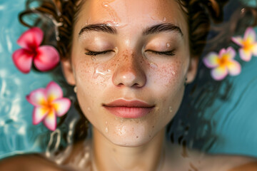Portrait of sleeping young beautiful woman face in spa, rest and relaxing concept