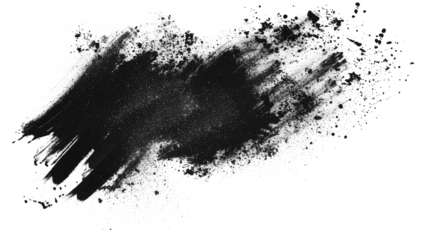 black grainy texture of old surface or powder isolated on transparent png