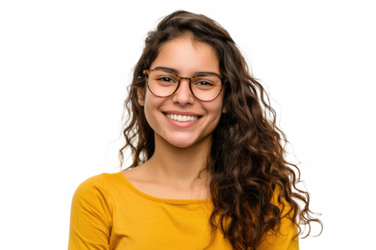 Young Uruguayan woman happy and smiling isolated