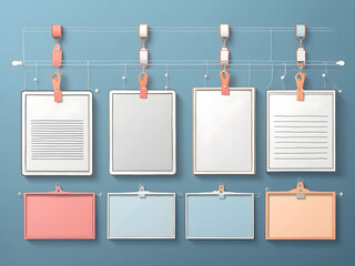 Creative vector illustration of blank hanging list photo frames design.