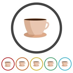  Cup of coffee logo. Set icons in color circle buttons