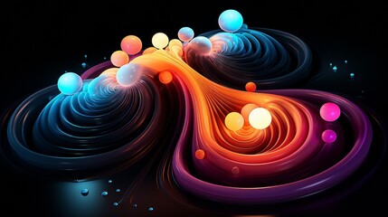 Vivid abstract swirls with glowing orbs in a harmonious flow