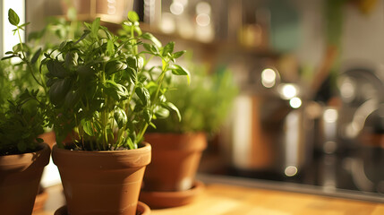 Personal indoor herb garden in a kitchen setting, capturing the freshness and utility of homegrown herbs