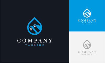 Vector water and home logo combination. Unique oil drop and house logotype design template.