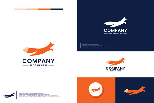 jumping fox,cute logo , vector design template.