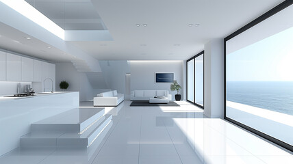 Sophisticated white kitchen with minimalist aesthetic, perfect for modern living