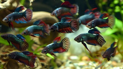 In the Pristine Aquarium Environment: A Grooming Betta Fish Creates a Captivating Sight