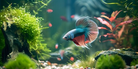 Vibrant Betta Fish in the Crystal-Clear Aquarium Waters: A Captivating Display