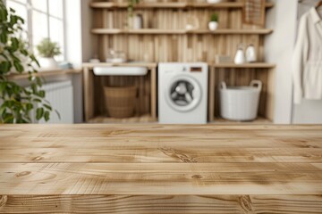 wooden laundry countertop in a room with washer and dryer Generative AI