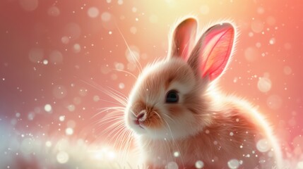 Fototapeta na wymiar A beautiful cute funny Christmas bunny among flowers and grass.