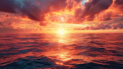 Schilderijen op glas Ocean landscape at sunset with calm sea and bright sky © Barosanu