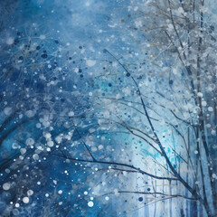 Illustration Winter Abstract Background, Painted Nature With Snow , Winter Holyday Pattern - 736370827
