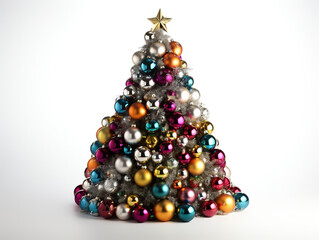 Decorated New Year'S Tree With Large Multicolored Balls Is Isolated On White Background - 736371096