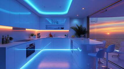 Bold neon kitchen design with eye-catching accents and sleek finishes
