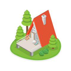3D Isometric Flat  Set of Glamping Resorts. Item 2
