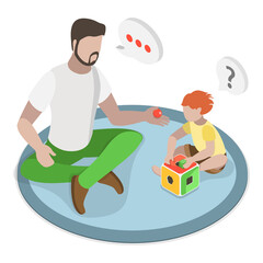 3D Isometric Flat  Illustration of Infants Cognitive Development. Item 2