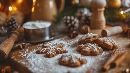 Obraz na płótnie Canvas Baking christmas cookies on grey wooden table