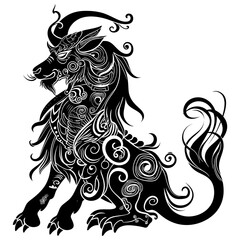 Fototapeta premium Silhouette Xiezhi or haetae the Mythical Creature ancient beast black color only