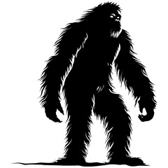 Fototapeta premium Silhouette Yeti the Mythical Creature ancient beast black color only