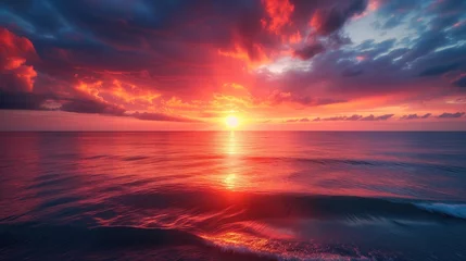 Foto op Plexiglas Ocean landscape at sunset with calm sea and bright sky © Barosanu