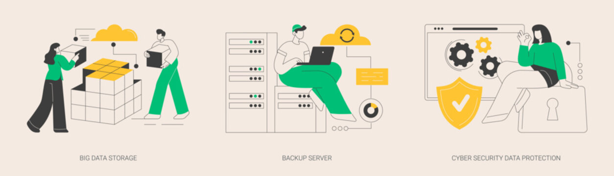 Data backup software abstract concept vector illustrations.
