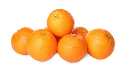 Delicious fresh ripe oranges on white background