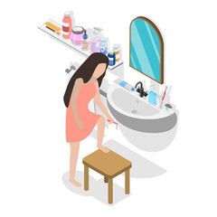 3D Isometric Flat  Illustration of Home Skin Care Procedures. Item 2