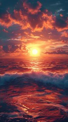 Fototapeta na wymiar Vertical landscape of calm sea and ocean water at sunrise with clouds