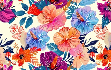 Fototapeta na wymiar Exotic hand drawn flowers, seamless patterns with floral for fabric, textiles, clothing, wrapping paper, cover