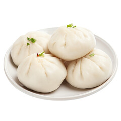 Steamed dumplings on a plate isolated on transparent background.