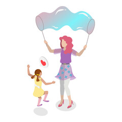 3D Isometric Flat  Set of Soap Bubble Show. Item 3