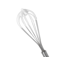 Whisk with whipped cream isolated on white