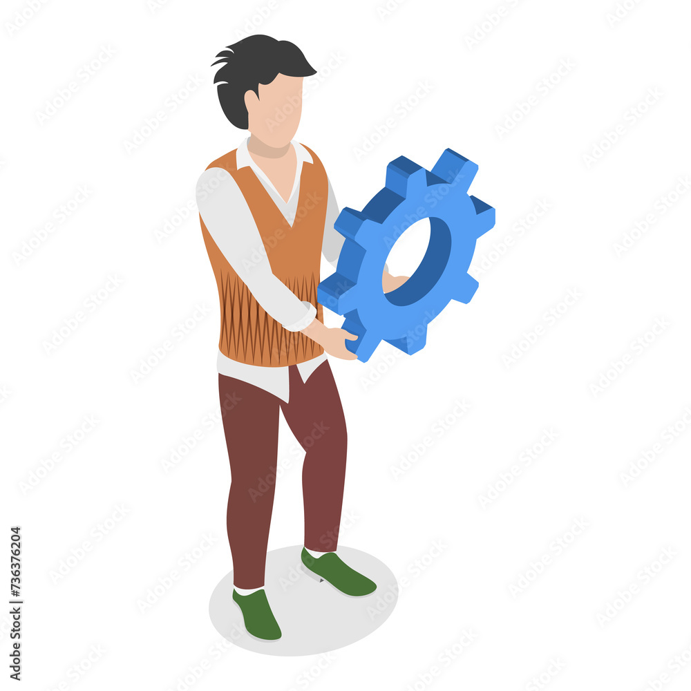 Poster 3d isometric flat illustration of fixing technical problems. item 5