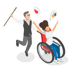 3D Isometric Flat  Illustration of Happy Active Disabled People. Item 3