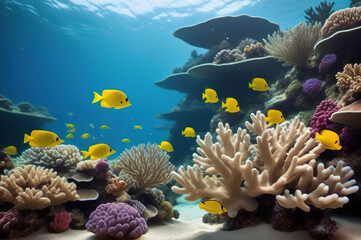 Fototapeta na wymiar Coral reef with fish in the sea, ocean