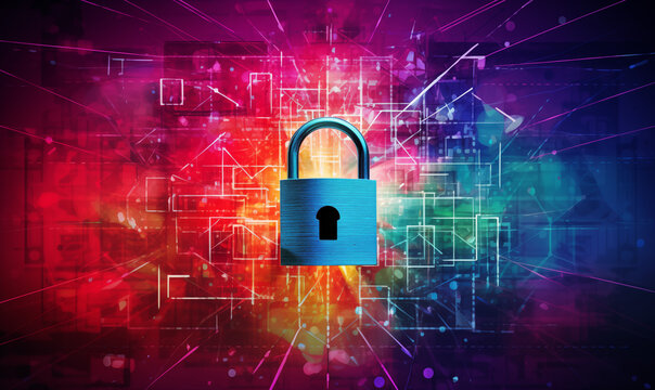 Kreative Interpretation von Datensicherheit, Schloss vor buntem Hintergrund, Smart Home Datensicherheit