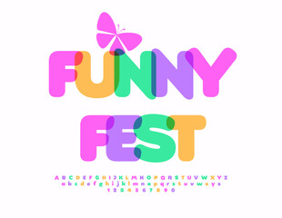 Vector Colorful Poster Funny Fest. Children cute Font. Bright Creative Alphabet Letters and Numbers.