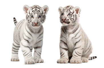 Adorable white tiger cub on isolated background