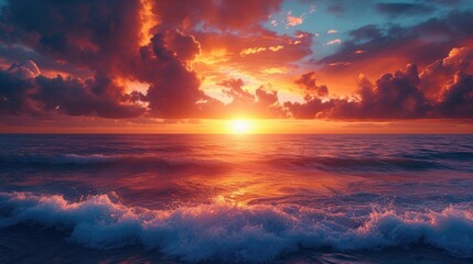 Fototapeta na wymiar Seascape landscape of ocean with waves at sunrise .