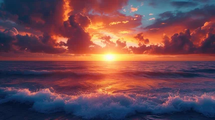 Photo sur Aluminium Brique Seascape landscape of ocean with waves at sunrise .