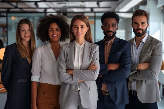 Team of executives looking at the camera as a sign of camaraderie and a good work environment. Labor day concept labor relations.
