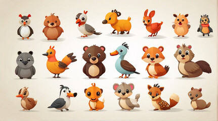Fototapeta premium flat logo of vector cute animal cartoon vector icon set illustration, animal cartoon icon collection. set of animals.