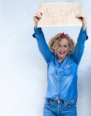 Inspirational Woman in Denim with Empowerment Message