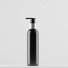 glass black pump bottle with white  cosmetic packaging on a white background 3d render 