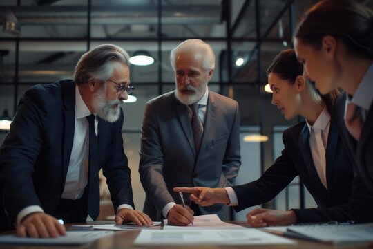 Energetic Collaboration: Professional Team Strategizing For Business Success. Сoncept Effective Communication, Creative Problem Solving, Leadership Development, Goal Setting, Team Building