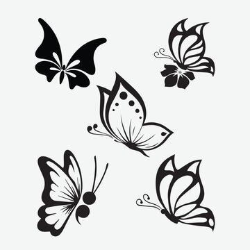 Beautiful black and white butterfly isolated vector image, Illustrations of butterfly silhouette icon on white background