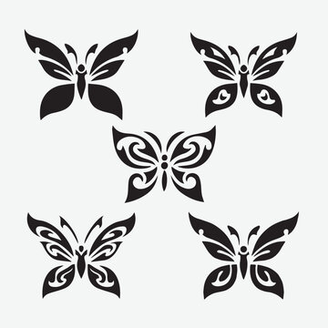 Beautiful black and white butterfly isolated vector image, Illustrations of butterfly silhouette icon on white background