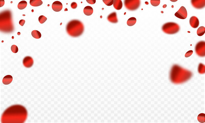 Red confetti background, isolated on transparent background. Vector illustration.